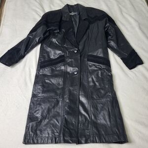 Winlet Long Leather Jacket. Black Paisley Size Small.